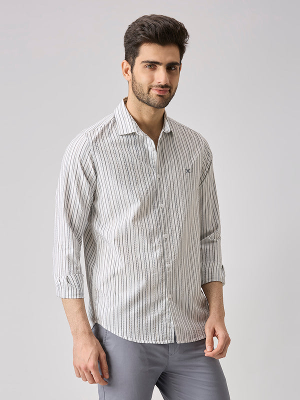 Men's White Stripe Slim Fit Shirts