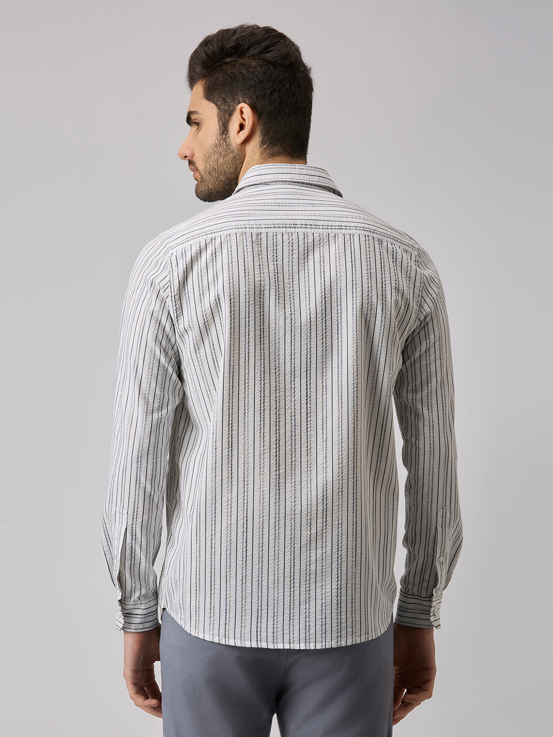 Men's White Stripe Slim Fit Shirts