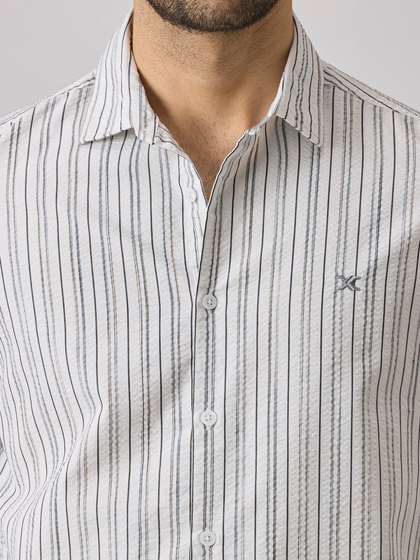 Men's White Stripe Slim Fit Shirts