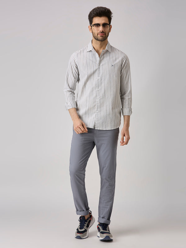 Men's White Stripe Slim Fit Shirts