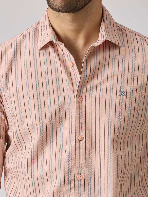 Men's Peach Stripe Slim Fit Shirts