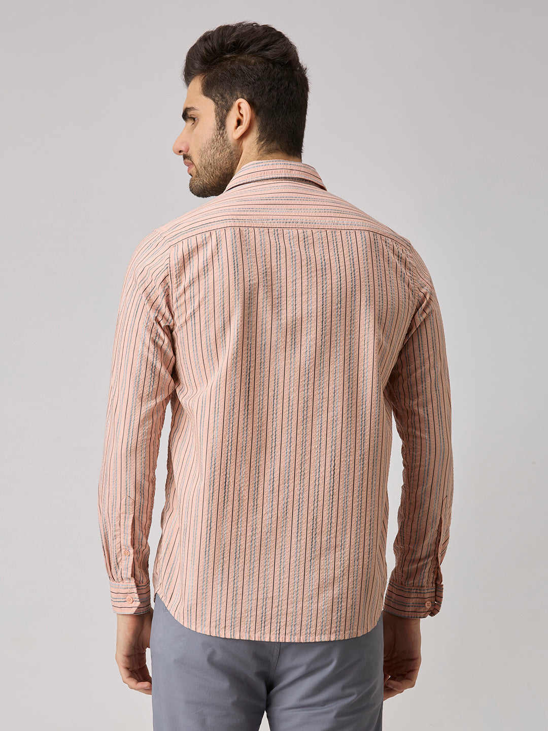 Men's Peach Stripe Slim Fit Shirts