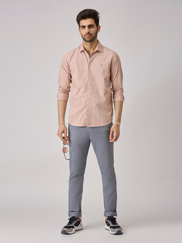 Men's Peach Stripe Slim Fit Shirts