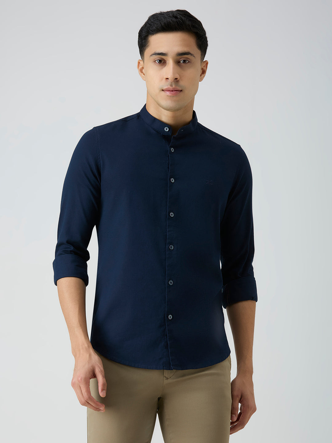 Men's Navy Blue Printed Slim Fit Shirts