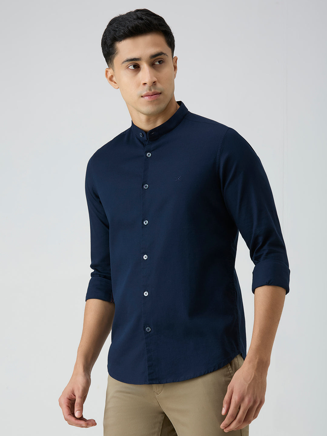 Men's Navy Blue Printed Slim Fit Shirts