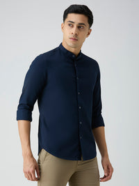 Men's Navy Blue Printed Slim Fit Shirts