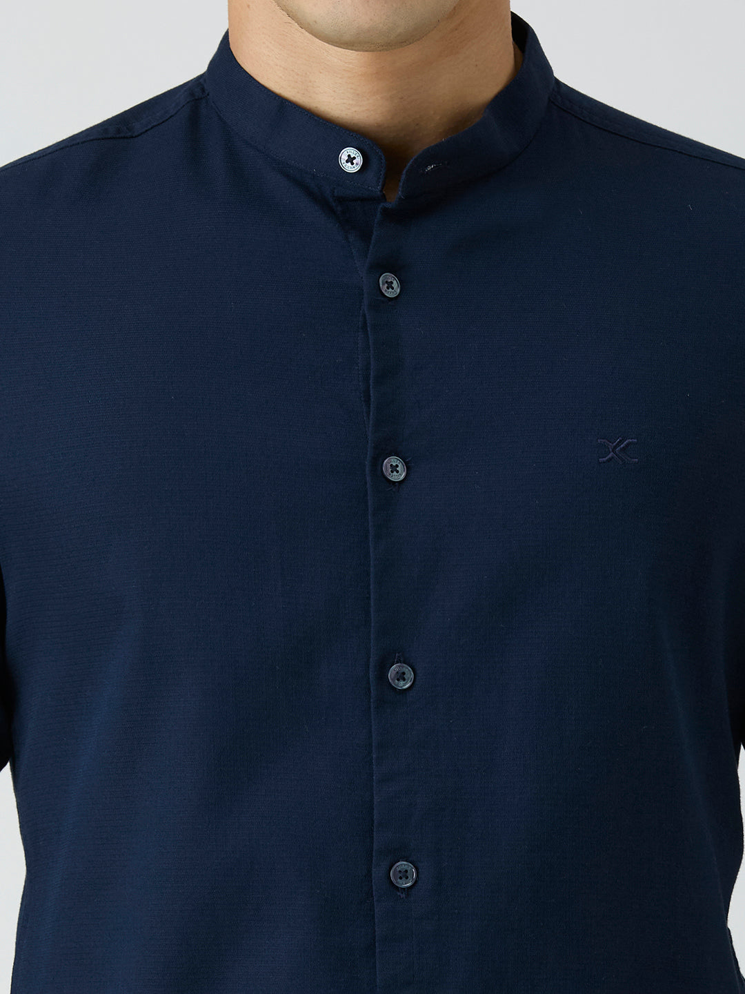 Men's Navy Blue Printed Slim Fit Shirts