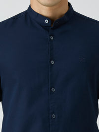 Men's Navy Blue Printed Slim Fit Shirts