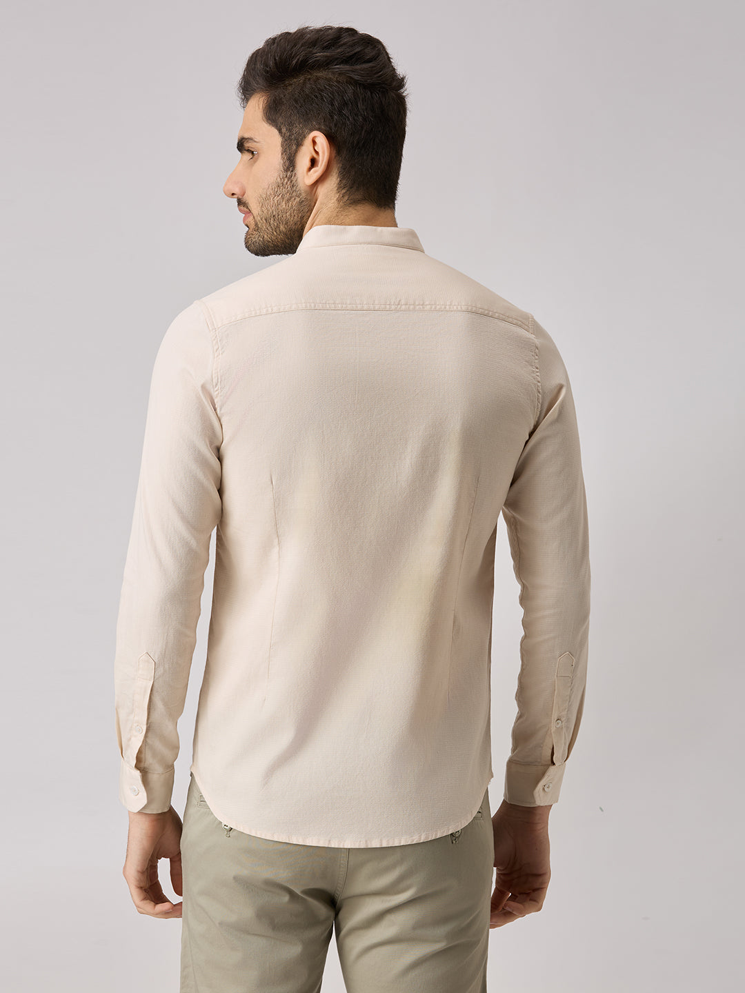 Men's Cream Printed Slim Fit Shirts