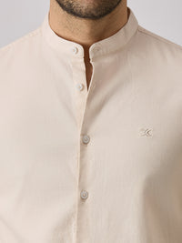 Men's Cream Printed Slim Fit Shirts