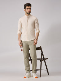 Men's Cream Printed Slim Fit Shirts