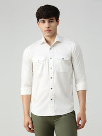 Men's White Solid Straight Fit Shirts