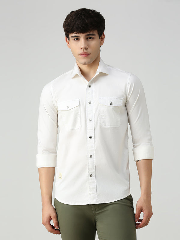 Men's White Solid Straight Fit Shirts