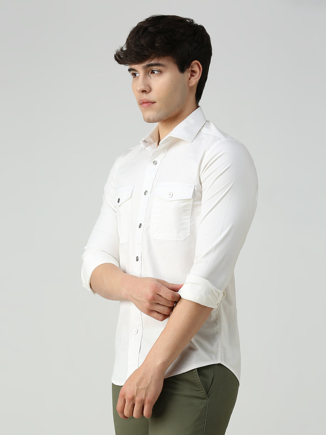 Men's White Solid Straight Fit Shirts