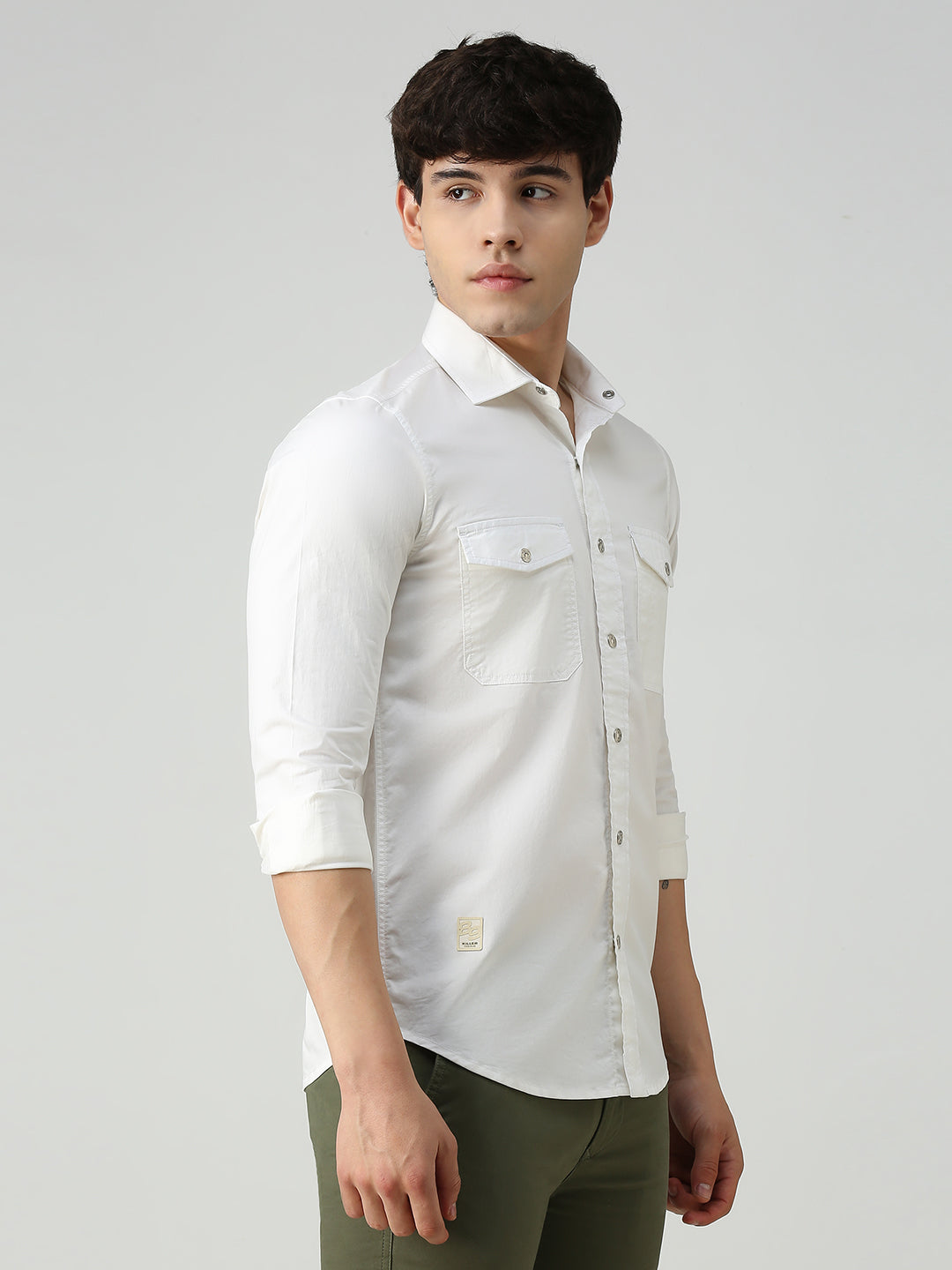 Men's White Solid Straight Fit Shirts