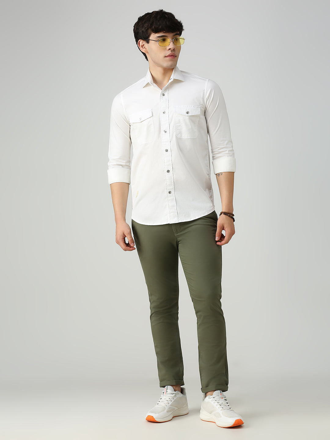 Men's White Solid Straight Fit Shirts