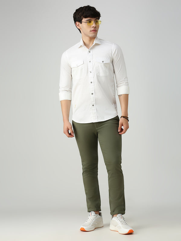 Men's White Solid Straight Fit Shirts
