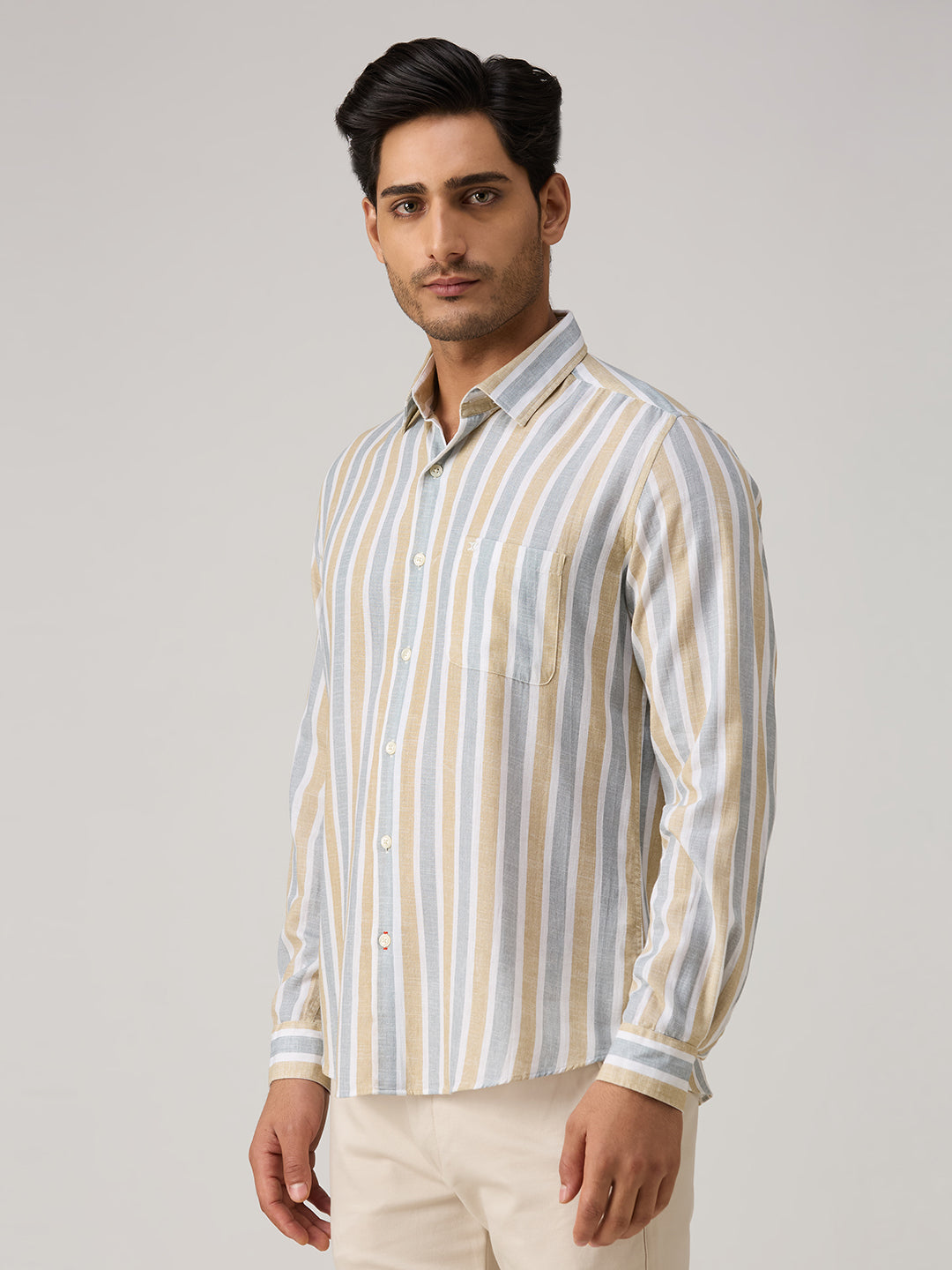 Men's Beige Stripe Slim Fit Shirts