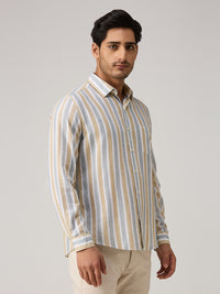 Men's Beige Stripe Slim Fit Shirts