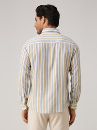 Men's Beige Stripe Slim Fit Shirts