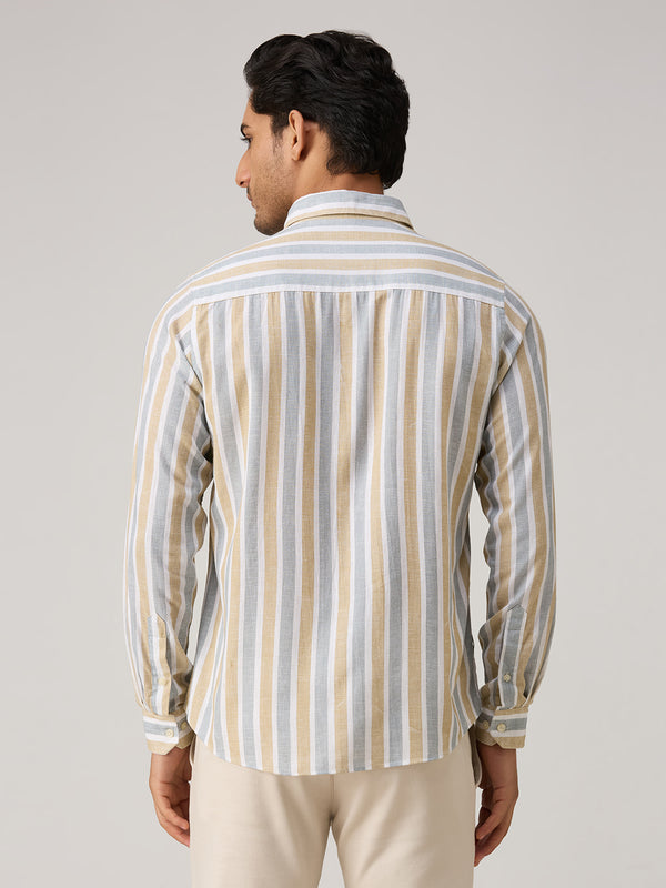 Men's Beige Stripe Slim Fit Shirts