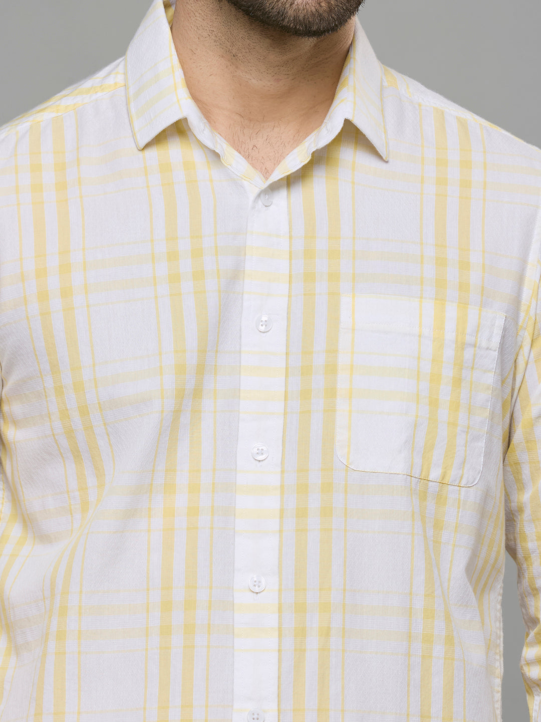 Men's Yellow Checks Slim Fit Shirts
