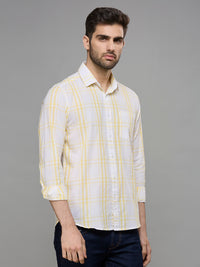 Men's Yellow Checks Slim Fit Shirts