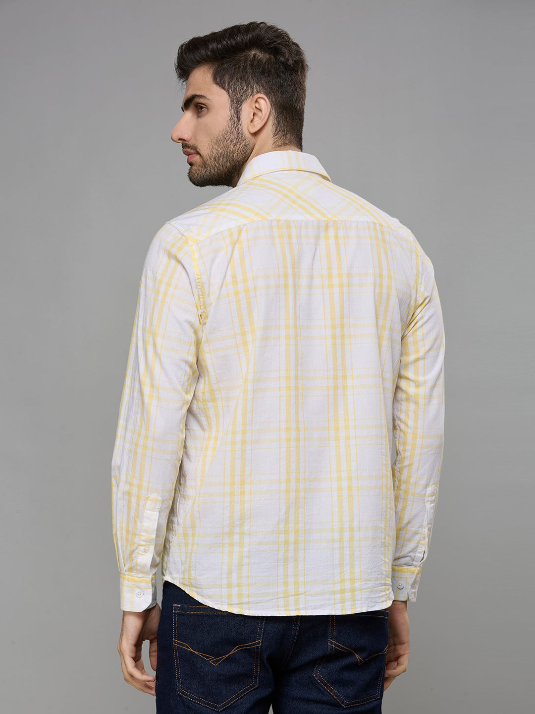 Men's Yellow Checks Slim Fit Shirts