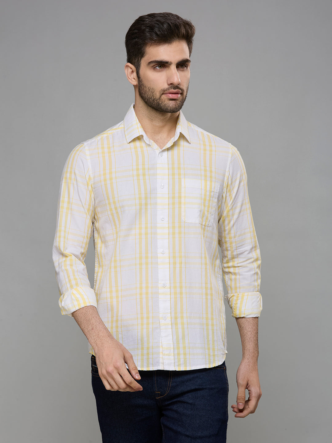 Men's Yellow Checks Slim Fit Shirts