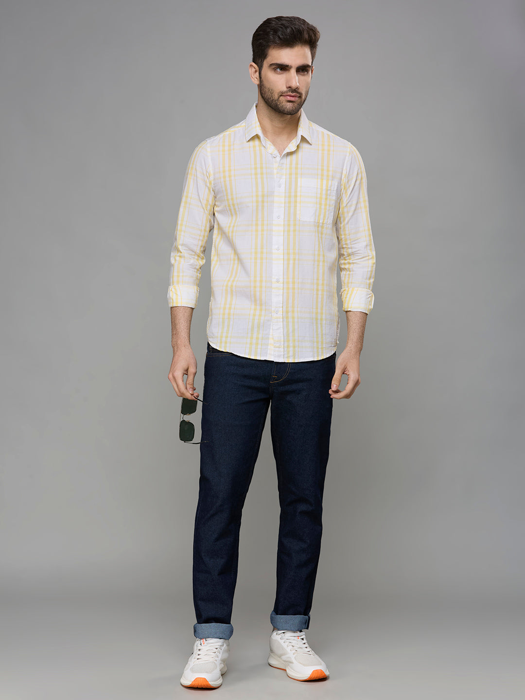 Men's Yellow Checks Slim Fit Shirts