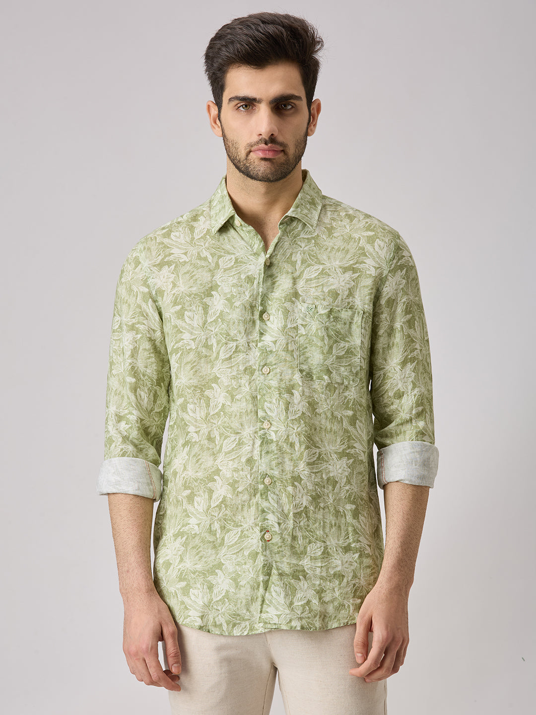 Men's Green Printed Slim Fit Shirts