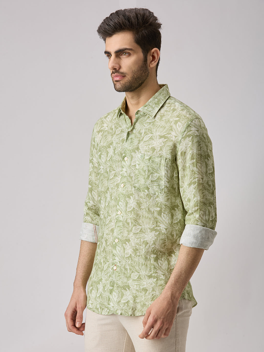 Men's Green Printed Slim Fit Shirts