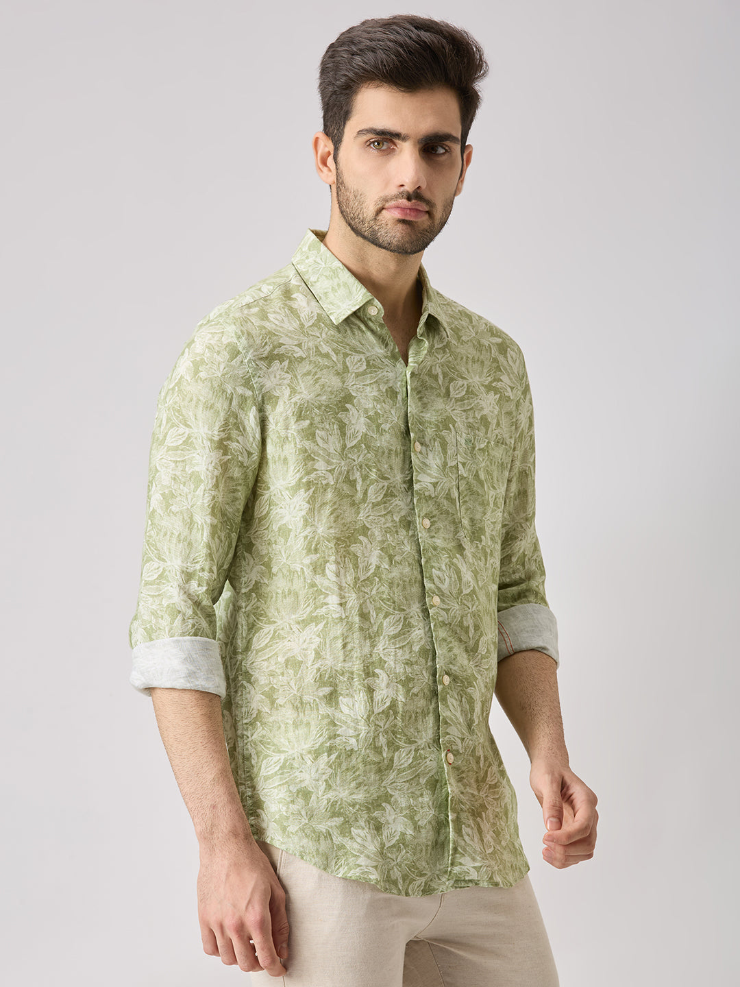 Men's Green Printed Slim Fit Shirts