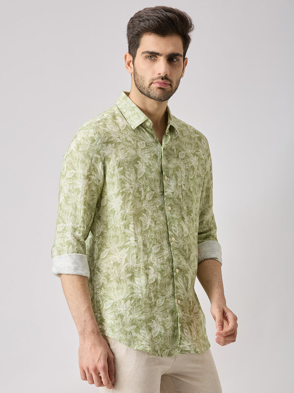 Men's Green Printed Slim Fit Shirts