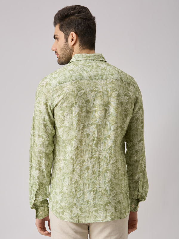 Men's Green Printed Slim Fit Shirts