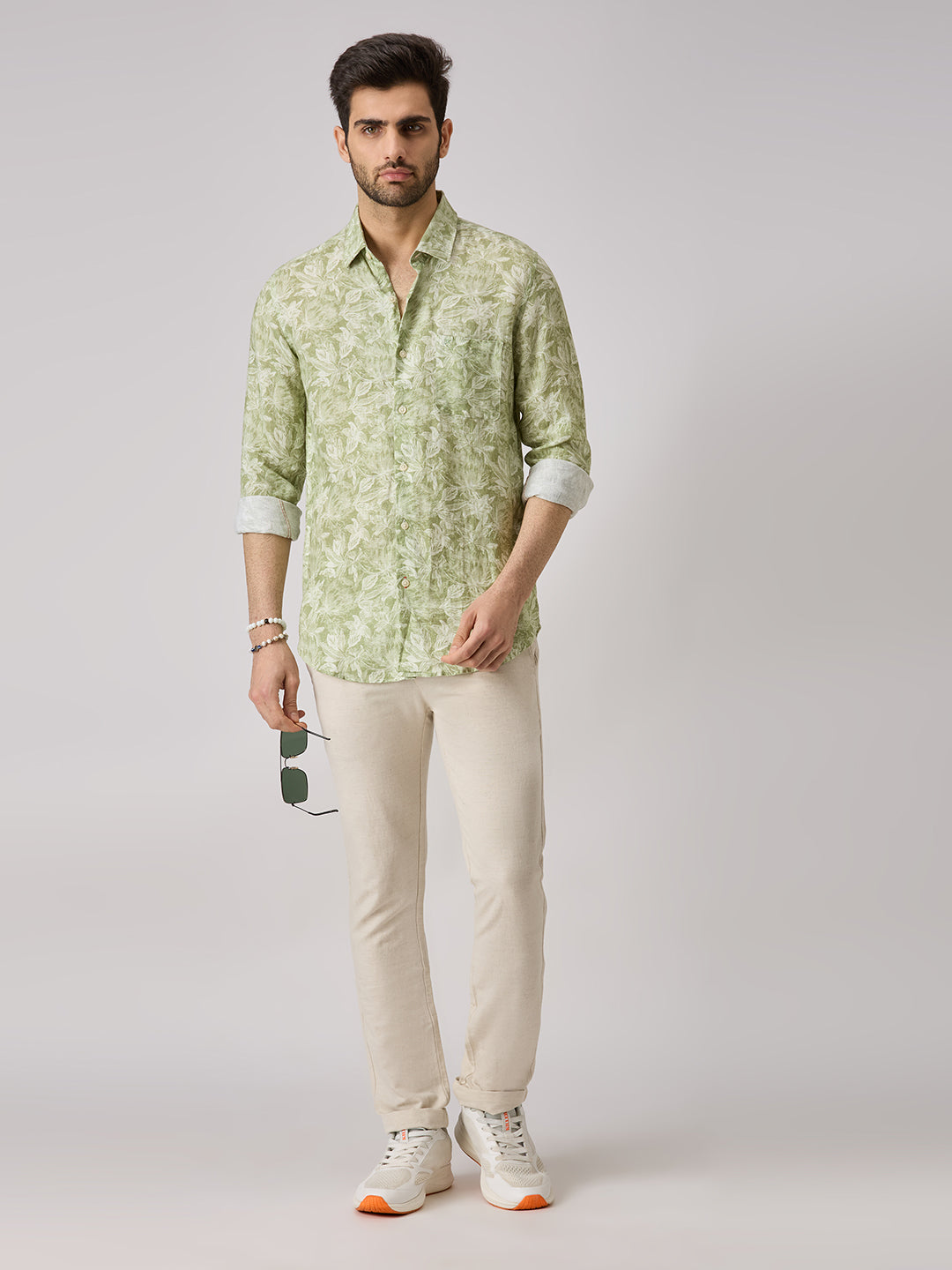 Men's Green Printed Slim Fit Shirts