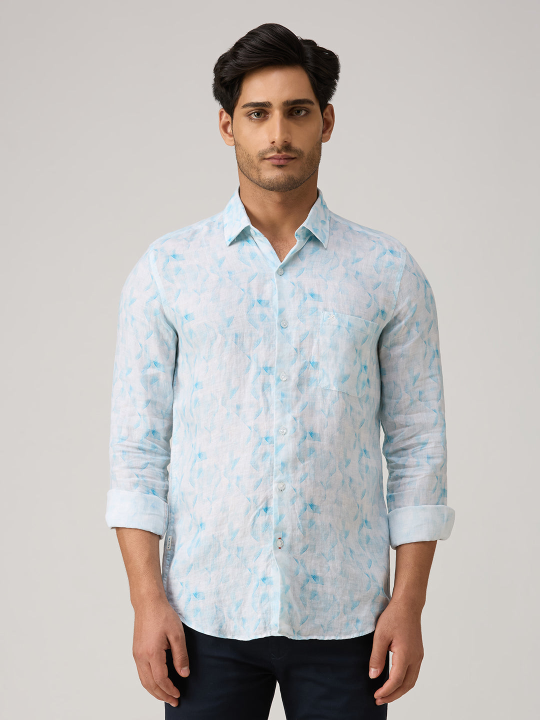 Men's Blue Printed Slim Fit Shirts