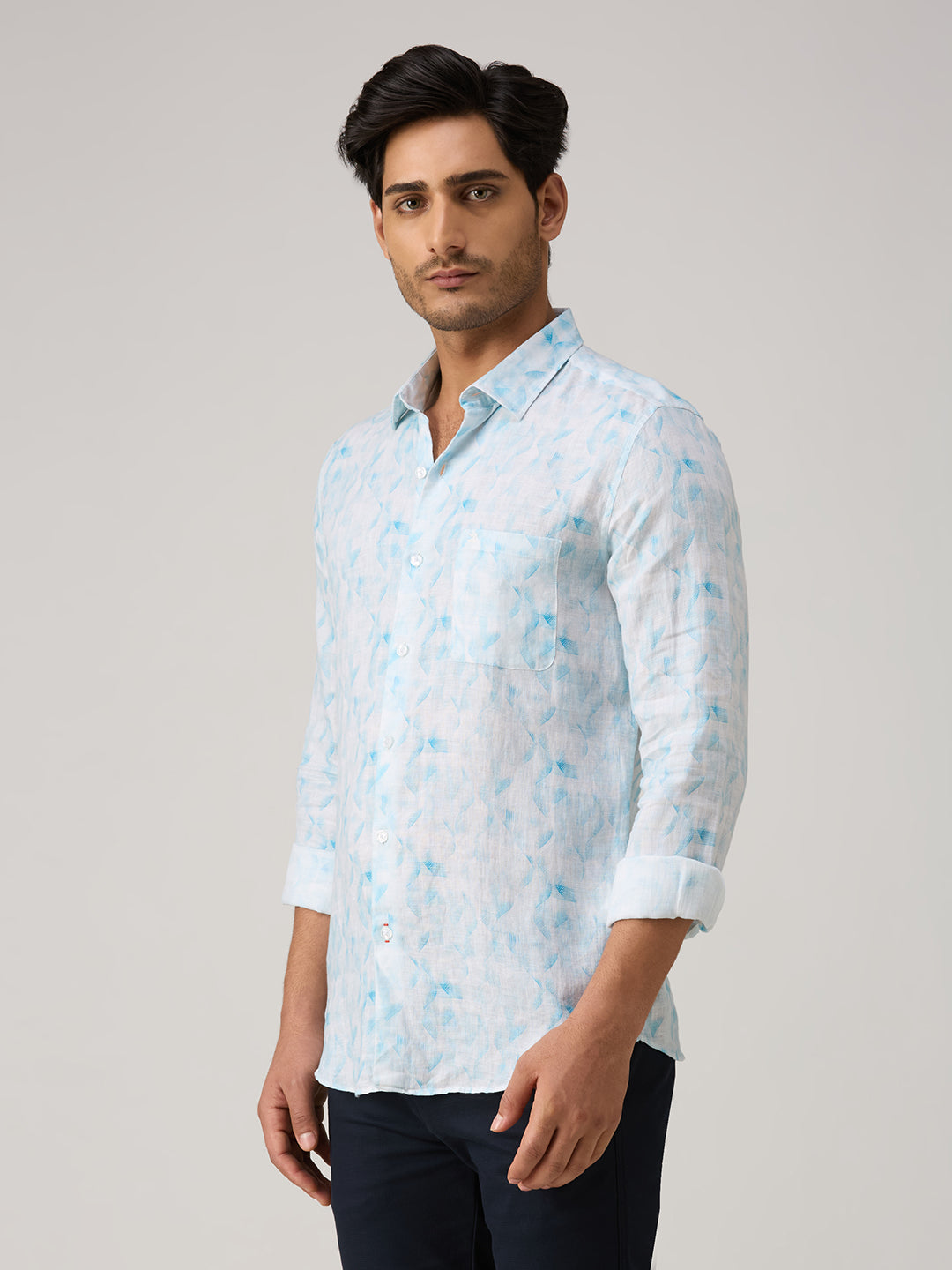 Men's Blue Printed Slim Fit Shirts