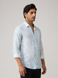 Men's Blue Printed Slim Fit Shirts