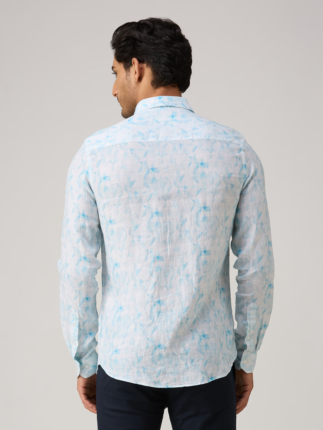 Men's Blue Printed Slim Fit Shirts