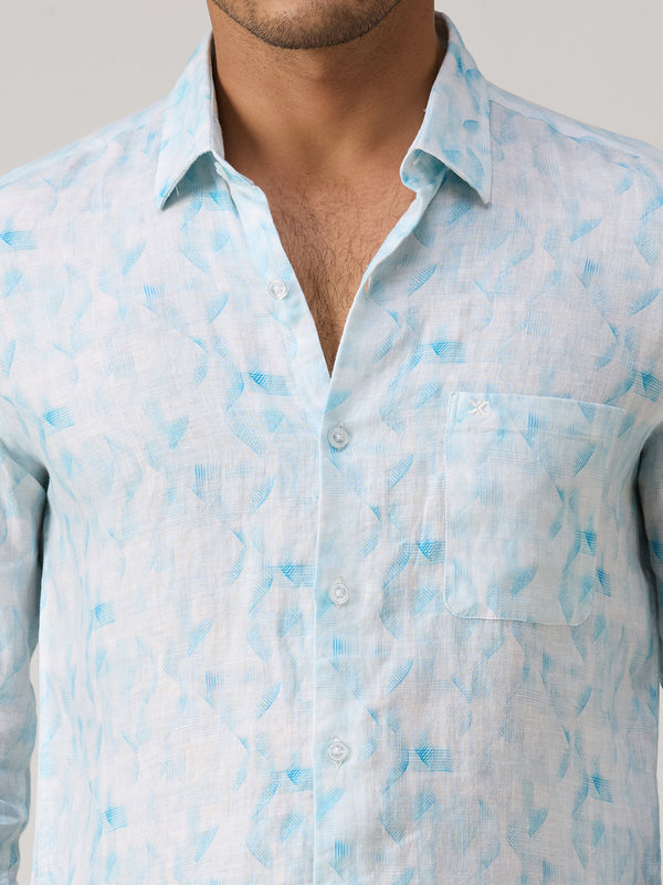 Men's Blue Printed Slim Fit Shirts