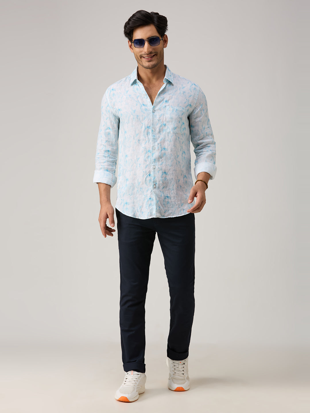 Men's Blue Printed Slim Fit Shirts