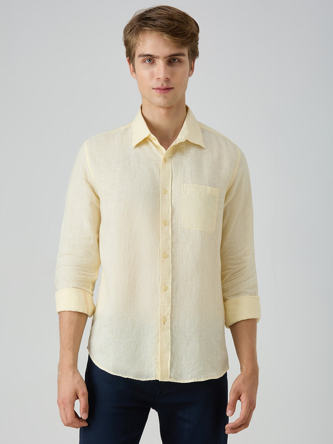 Men's Yellow Solid Slim Fit Shirts