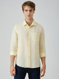 Men's Yellow Solid Slim Fit Shirts