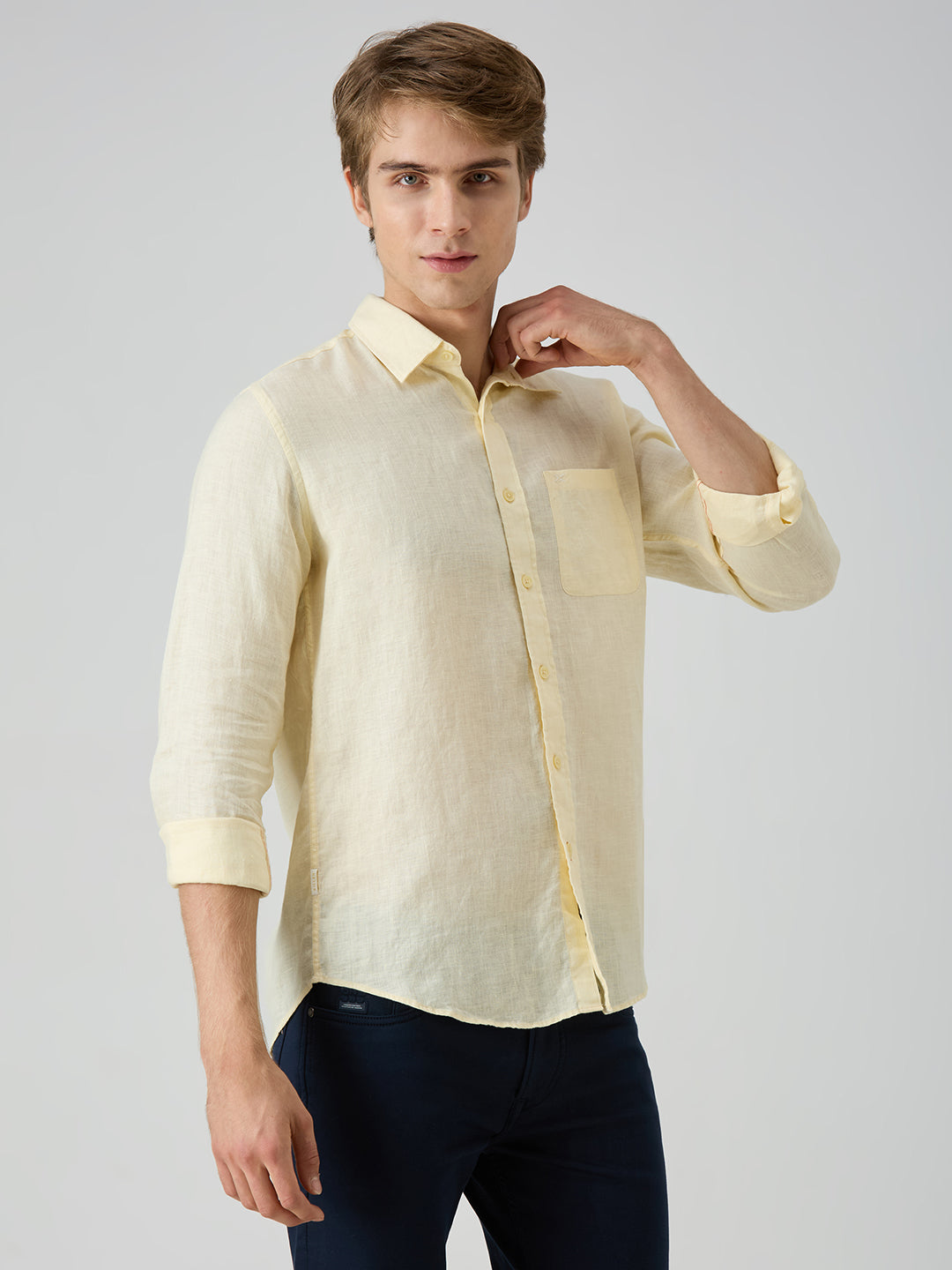 Men's Yellow Solid Slim Fit Shirts