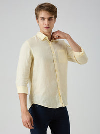 Men's Yellow Solid Slim Fit Shirts