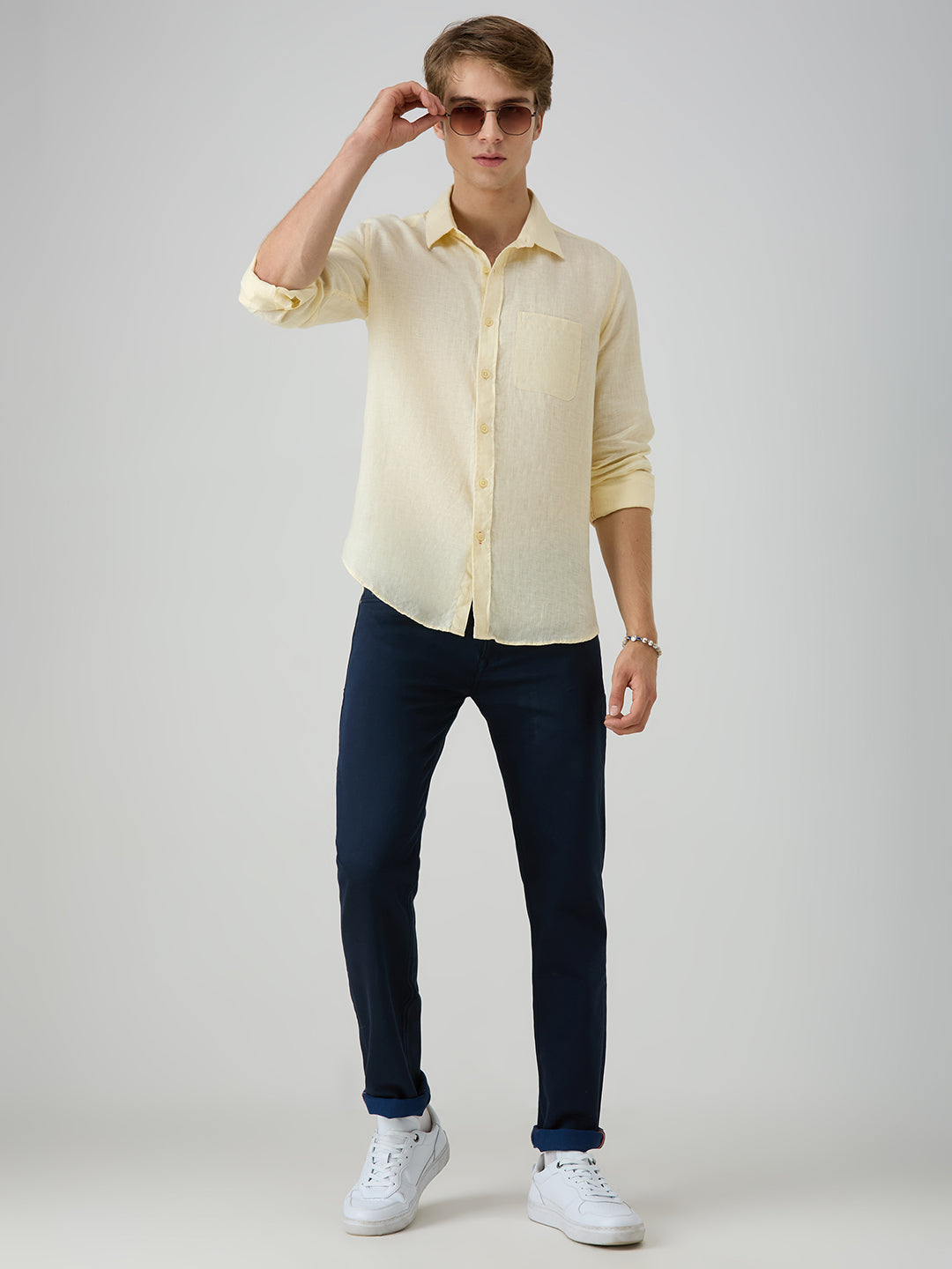 Men's Yellow Solid Slim Fit Shirts