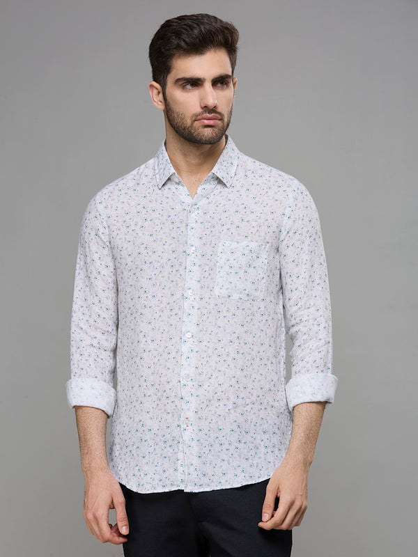 Men's White Printed Slim Fit Shirts