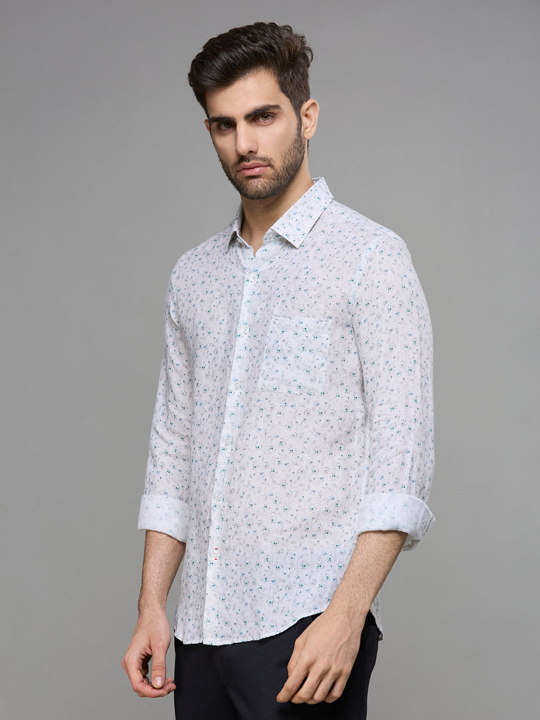 Men's White Printed Slim Fit Shirts
