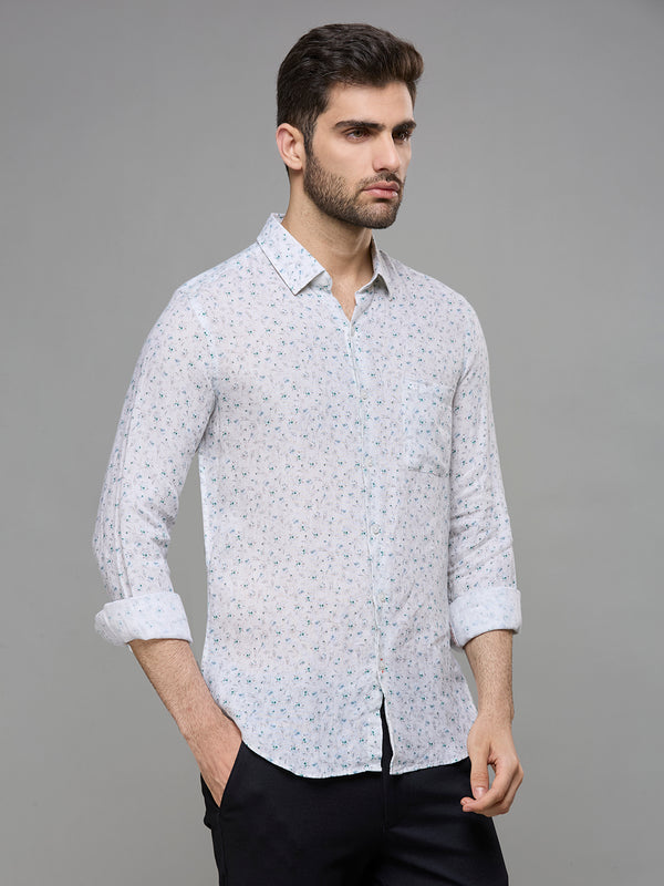 Men's White Printed Slim Fit Shirts